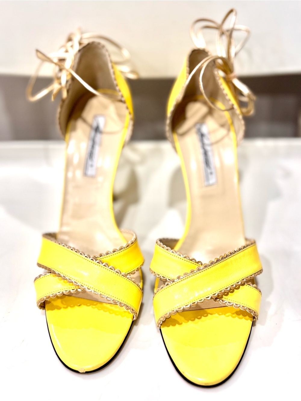 Brian atwood Yellow Women's Strappy Ankle-Tie Heels